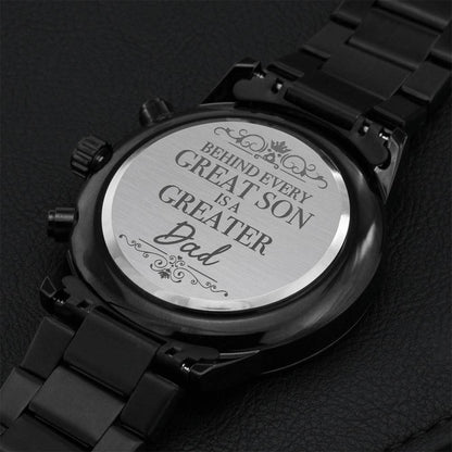 Father Of The Groom Gift- Behind Every Great Son Engraving Chronograph Watch