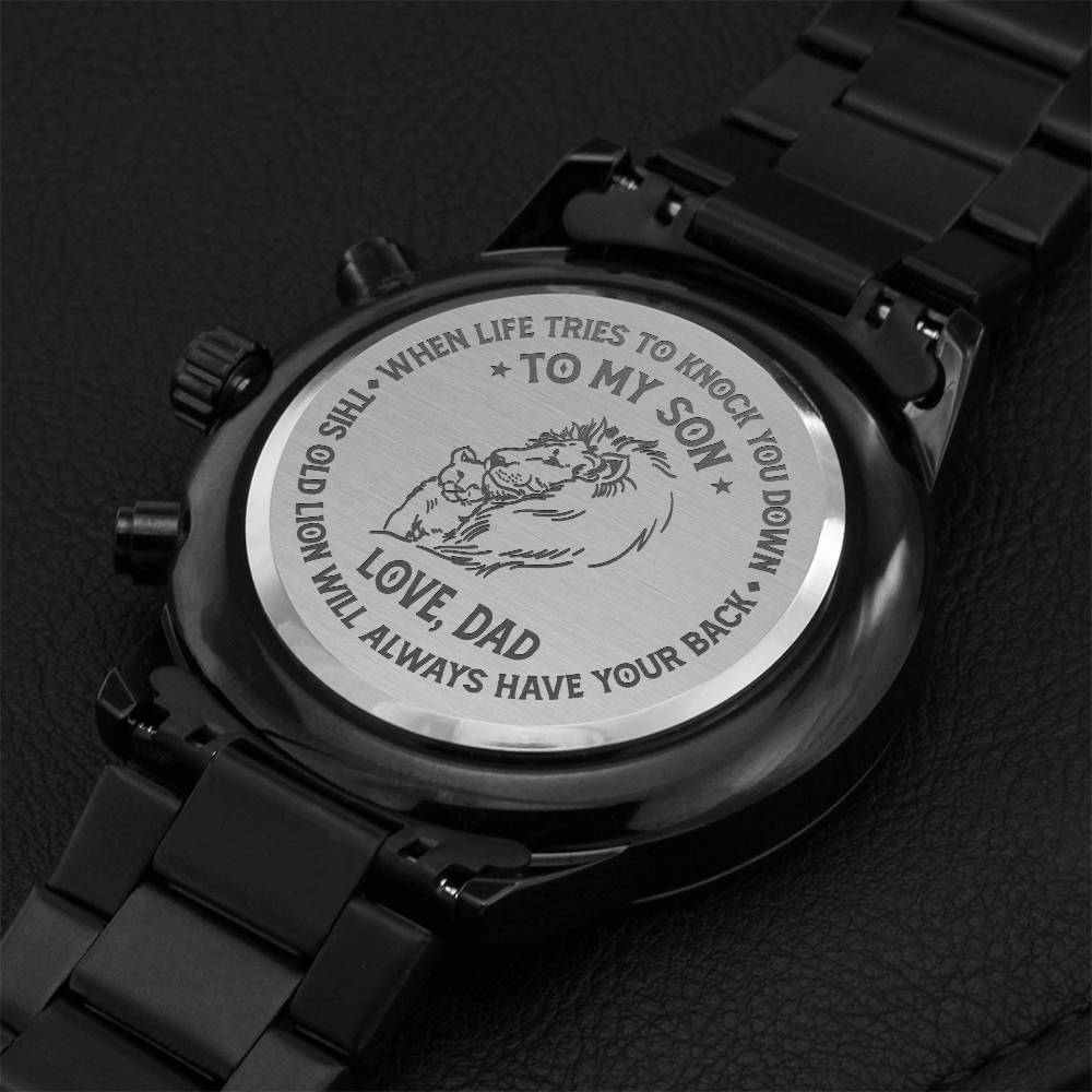 To My Son - Engraved Design Black Chronograph Watch - Gift For Son Engraving Chronograph Watch