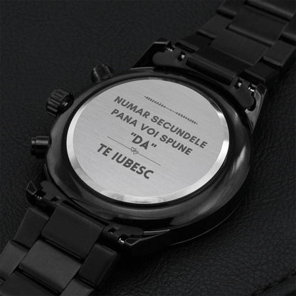 Ceas Gravat Cu Mesaj Sentimental Pentru Logodnic - Numar Secundele Pana Voi Spune Da Engraving Chronograph Watch