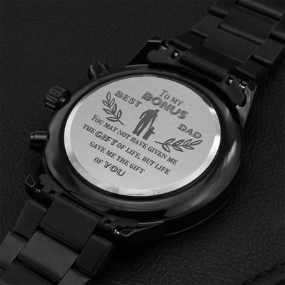 To My Best Bonus Dad Engraving Chronograph Watch