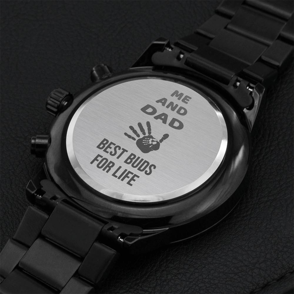 Engraved Black Chronograph Watch Dad - Best Buds Engraving Chronograph Watch