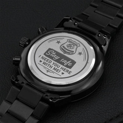 Stay Safe - Engraved Stainless Steel Watch Engraving Chronograph Watch
