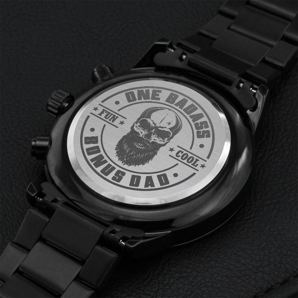 One Badass Fun Cool Bonus Dad Engraving Chronograph Watch