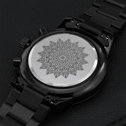 Mandala Engraved Watch Black Chronograph Watch Gift For Yogi Meditation Gift Yoga Gift Engraving Chronograph Watch