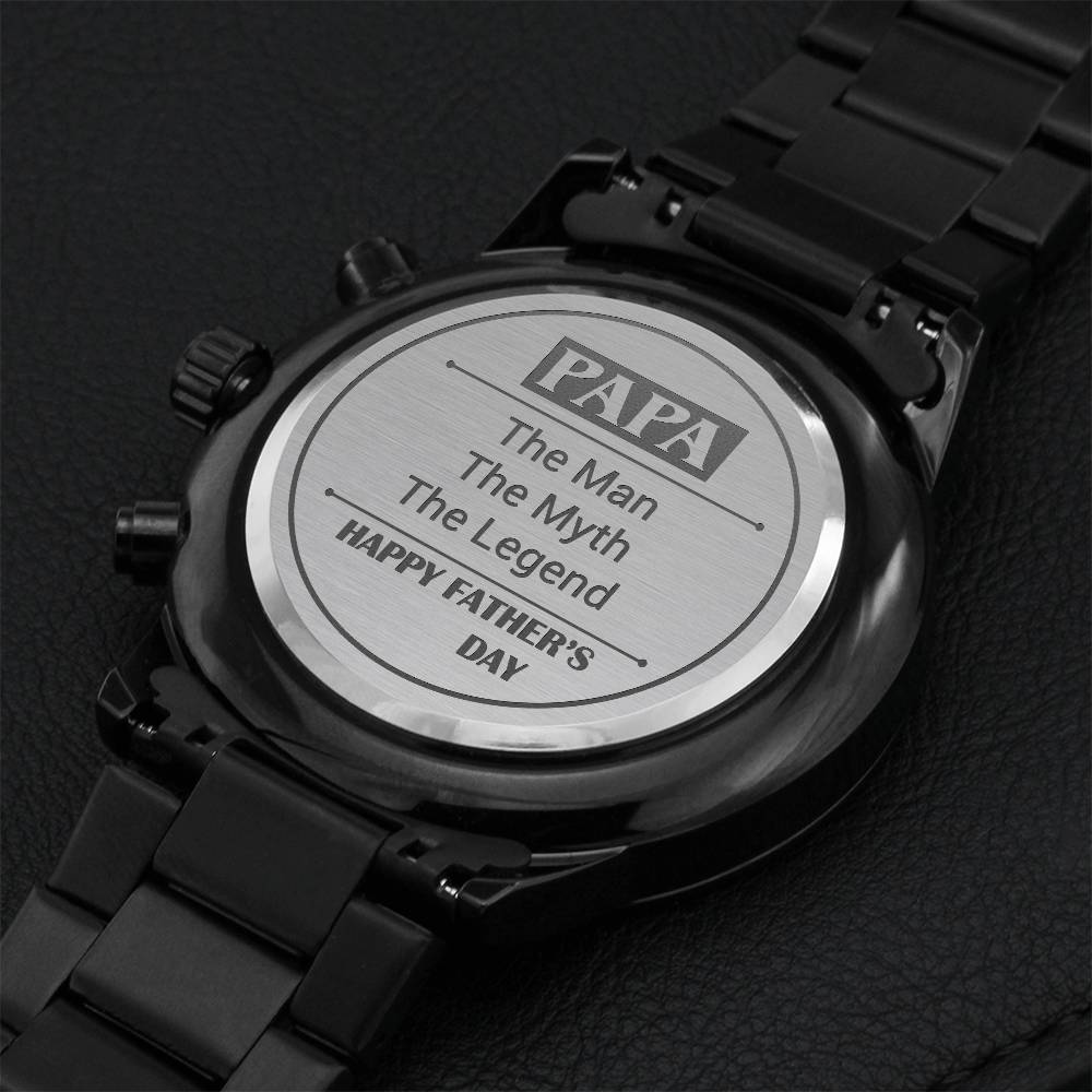 Gift For Dad - Luxury Watch - Papa The Man The Myth The Legend Engraving Chronograph Watch