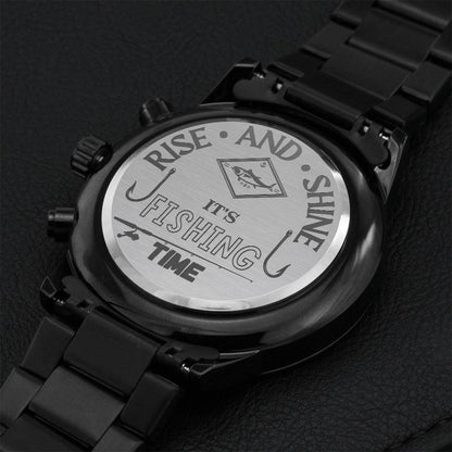 Rise And Shine Its Fishing Time Engraving Chronograph Watch