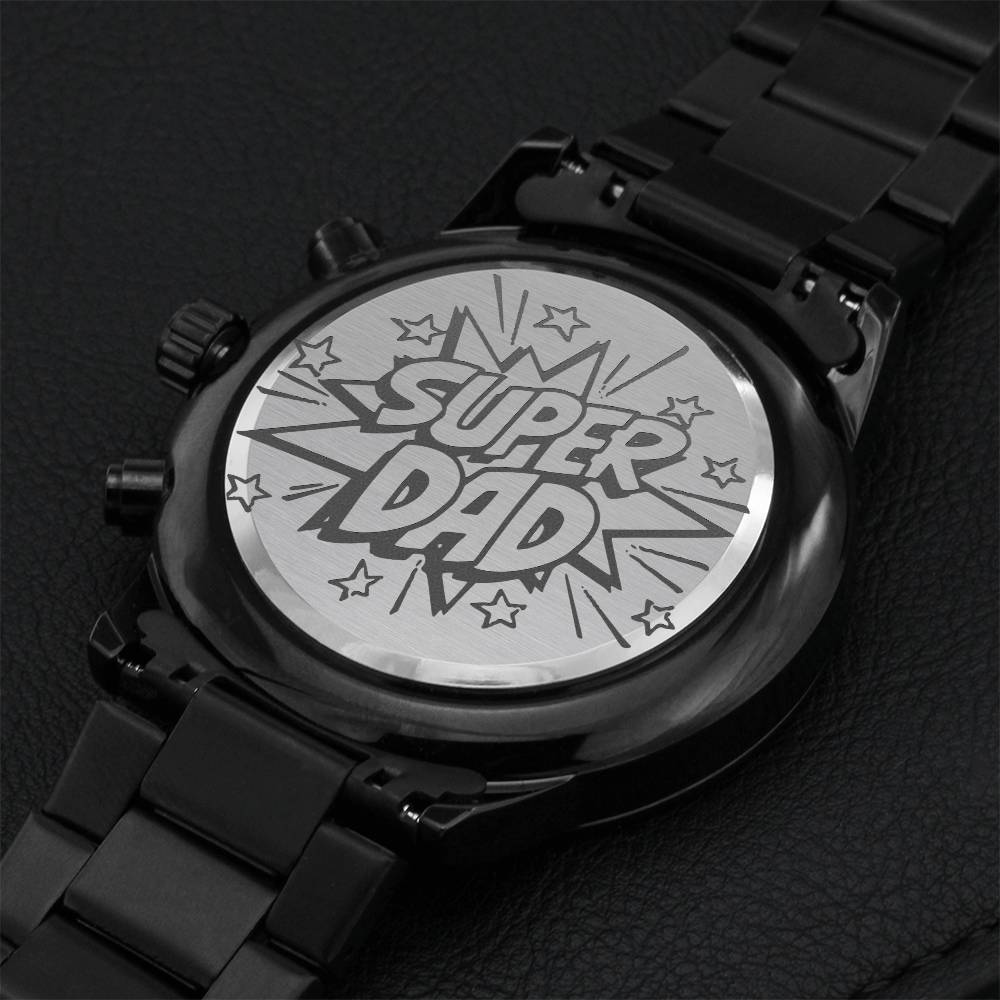 Super Dad Engraved Design Black Chronograph Watch Engraving Chronograph Watch