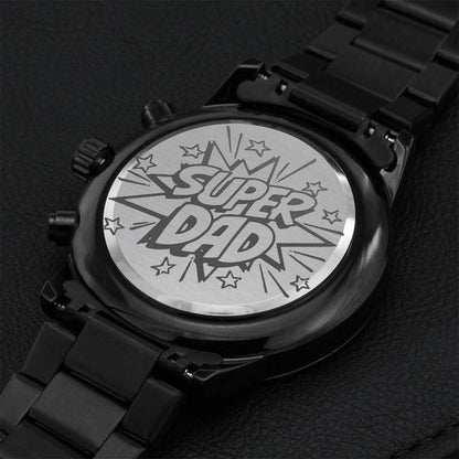 Super Dad Engraved Design Black Chronograph Watch Engraving Chronograph Watch