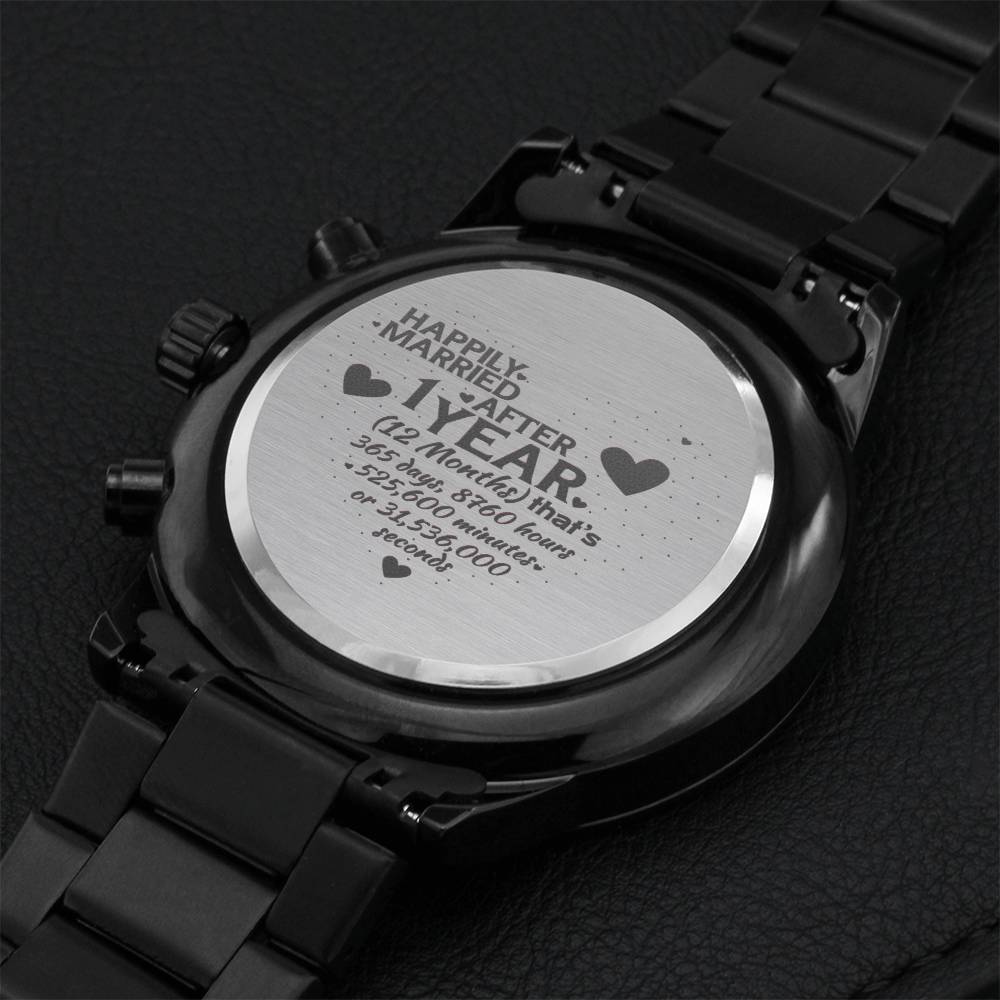1 Year Anniversary Married Hanging Heart Sign Keepsake Engraving Chronograph Watch