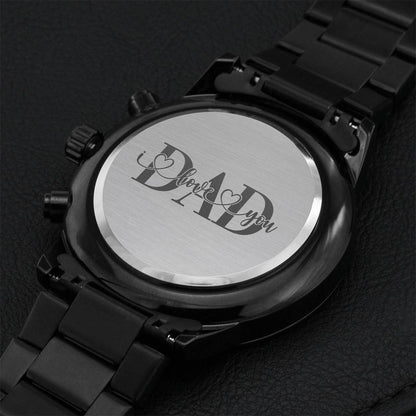 I Love You Dad - Fathers Day Fathers Birthday Engraved Design Black Chronograph Watch Engraving Chronograph Watch