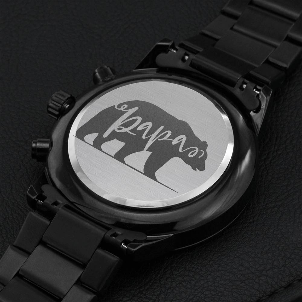 Engraved Watch Gift For Dad Father’s Day Gift For Daddy Birthday Gift For Dad Engraved Watch For Him Father Gift From Daughter And Son Papa Bear Engraving Chronograph Watch