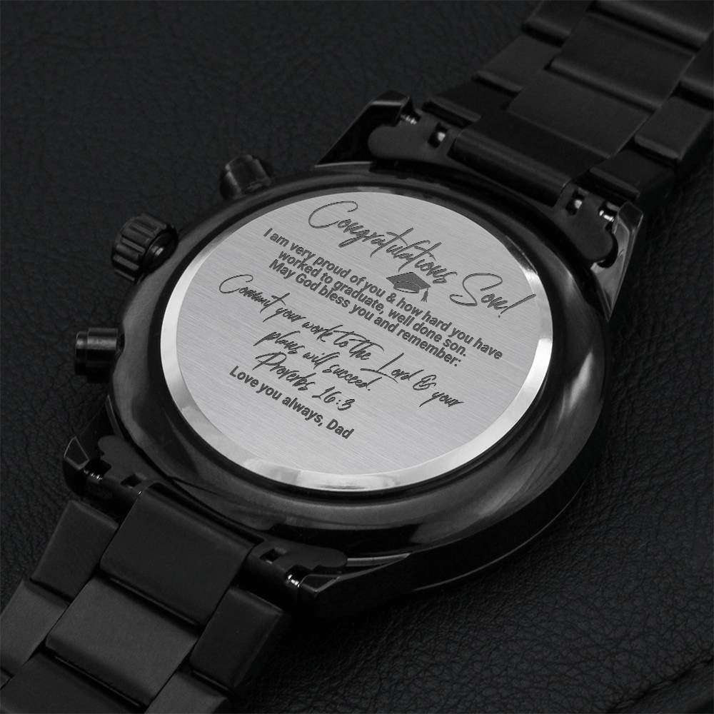 Graduation Gift For Son From Dad - Proverbs 16 Bible Verse Watch Gift For Son Engraving Chronograph Watch