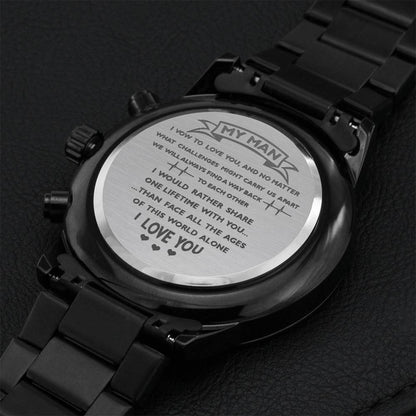 Black Chronograph Watch With Engrave Message For Your Man... 1 Engraving Chronograph Watch