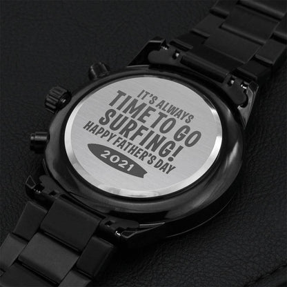 Time To Go Surfing Engraving Chronograph Watch