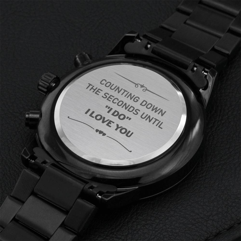 Counting Down The Seconds - Black Chronograph Watch Engraving Chronograph Watch