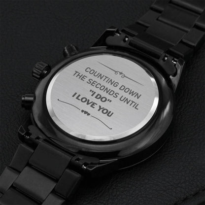 Counting Down The Seconds - Black Chronograph Watch Engraving Chronograph Watch