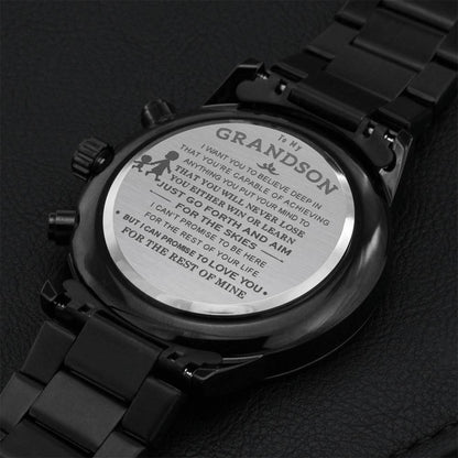 To My Grandson - Love Grandma Engraved Black Chronograph Watch 1 Engraving Chronograph Watch
