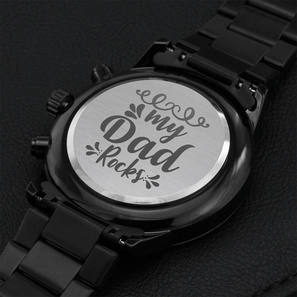 My Dad Rocks Fathers Day Sensitive Gift For Your Special One Engraving Chronograph Watch
