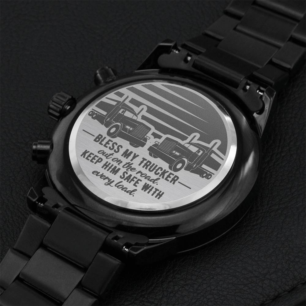 Bless My Trucker On The Road Watch Engraving Chronograph Watch