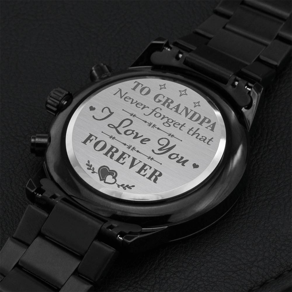 To Grandpa - Customized Black Chronograph Watch Engraving Chronograph Watch