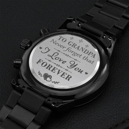 To Grandpa - Customized Black Chronograph Watch Engraving Chronograph Watch