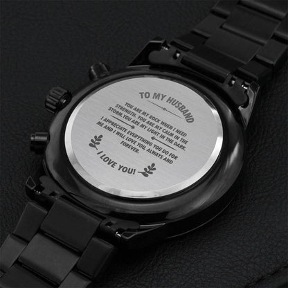 My Husband Is My Rock - Black Chronograph Watch Engraving Chronograph Watch