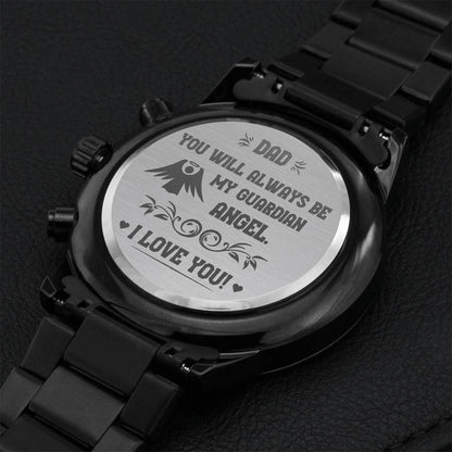 Engraved Black Chronograph Watch You Will Always Be My Guardian Angel 2 Engraving Chronograph Watch
