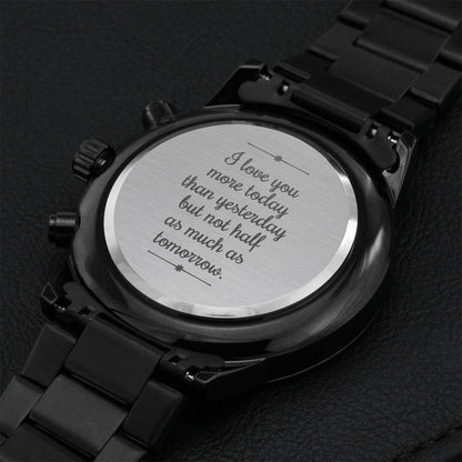 Gift For Husband Fathers Day Gift From Wife Soulmate Gift Black Chronograph Engraved Watch For Men Christmas Gift For Fiance 1 Engraving Chronograph Watch