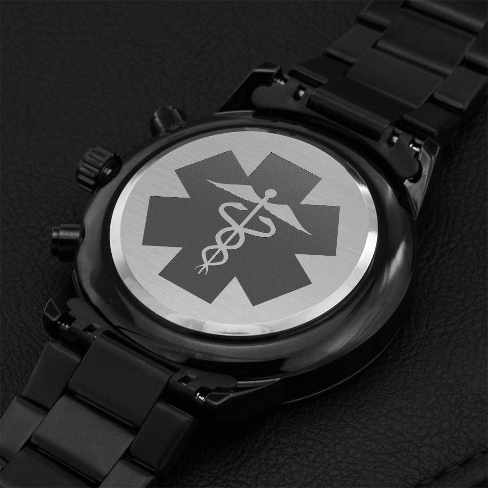 Medical Staff Chronograph Watch Paramedic Emt Nurse Doctor Caduceus Engraving Chronograph Watch