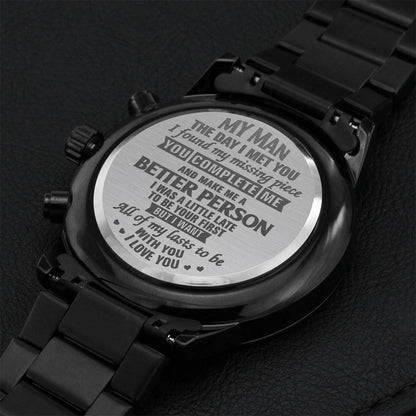 To My Man I Love You Engraving Chronograph Watch