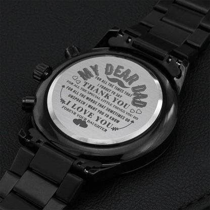 My Dear Dad From Your Daughter Engraved Watch Gift On Father's Day. Engraving Chronograph Watch