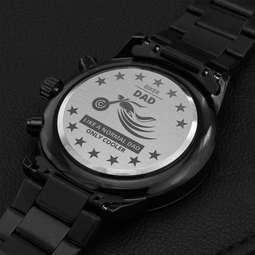 Biker Dad - Fathers Day Gift - Stainless Steel Wrist Watch 2 Engraving Chronograph Watch