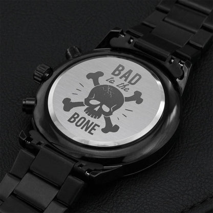 Bad To The Bone Skull And Crossbones Chronograph Watch Engraving Chronograph Watch