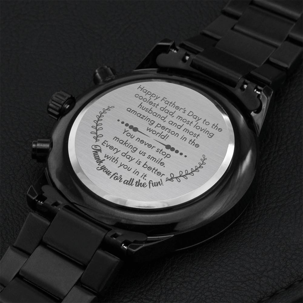 Happy Fathers Day To Loving Husband - Water Resistance Watch Engraving Chronograph Watch