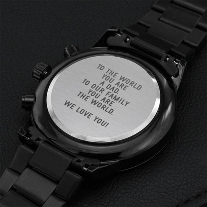 Gift For Dad Fathers Day Gift From Daughter Dad Birthday Gift Black Chronograph Engraved Watch For Men Christmas Gift For Dad From Son Engraving Chronograph Watch