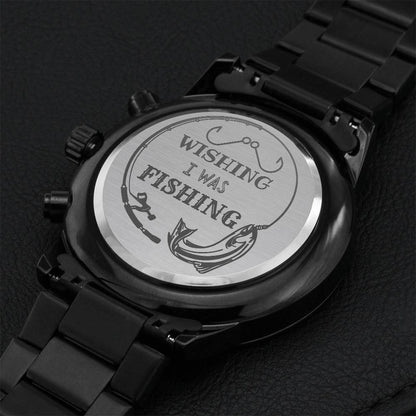 Wishing I Was Fishing Engraving Chronograph Watch