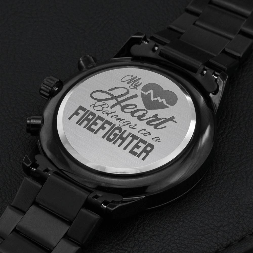 My Heart Belongs To A Firefighter Watch Engraving Chronograph Watch