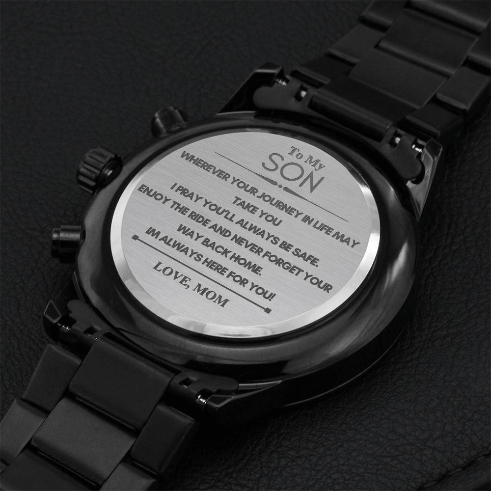 To My Son - Black Chronograph Watch 1 Engraving Chronograph Watch