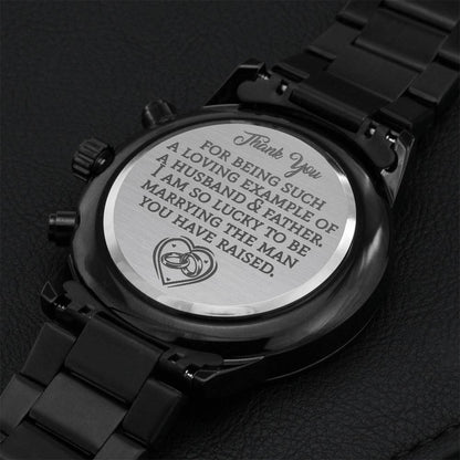 Father Of The Groom Gift- For Being Such A Loving Example Engraving Chronograph Watch