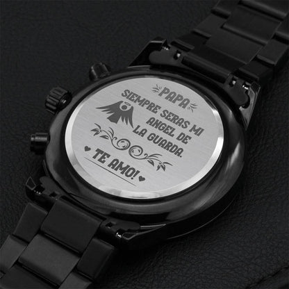 Spanish Engraved Black Chronograph Watch Siempre Seras Mi Angel De La Guarda Engraving Chronograph Watch