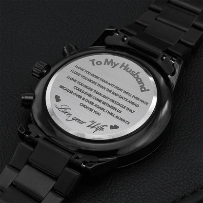 To My Husband Anniversary Gift Or Birthday Gift For Husband Engraving Chronograph Watch