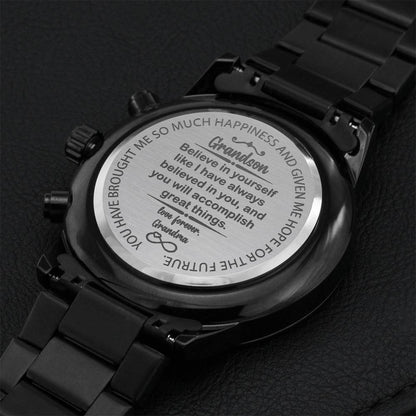 To My Grandson Believe In Yourself Love Grandma - Gift Watch To Grandson From Grandmother For Birthday Graduation Congratulations Engraving Chronograph Watch