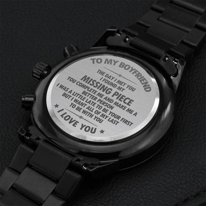 To My Boyfriend - My Missing Piece Engraved Watch Engraving Chronograph Watch