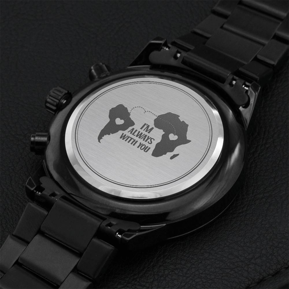 Engraved Design Black Chronograph Watch For My Love Who Is Alaways Close To My Heart Engraving Chronograph Watch