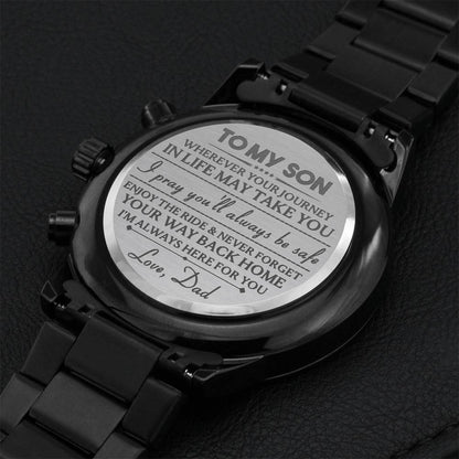 To My Son - I Pray You'll Always Be Safe Engraving Chronograph Watch
