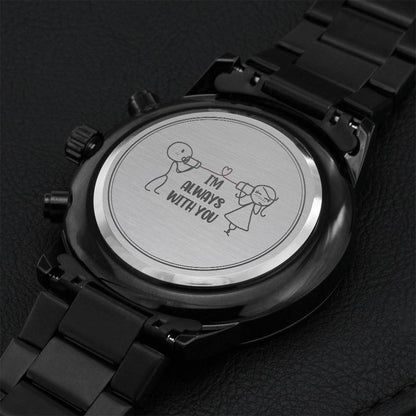 Engraved Design Black Chronograph Watch For Person Who Is Always With Me Engraving Chronograph Watch