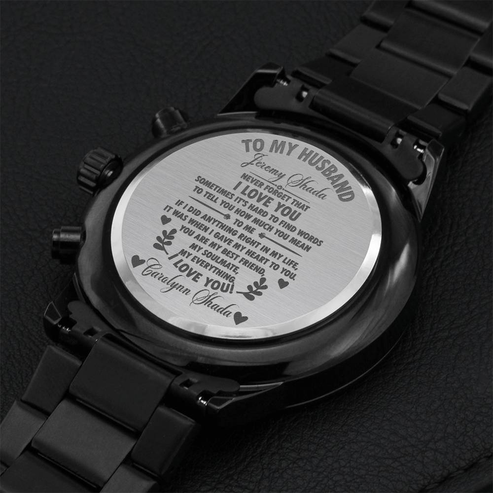 Jeremyshada Customize Black Chronograph Watch Engraving Chronograph Watch