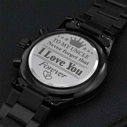 To My Uncle - Customized Black Chronograph Watch Engraving Chronograph Watch