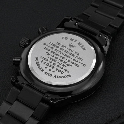 To My Man Engraved Black Chronograph Watch Engraving Chronograph Watch