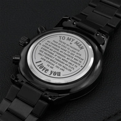 To My Man - Engraved Design Black Chronograph Watch 3 Engraving Chronograph Watch